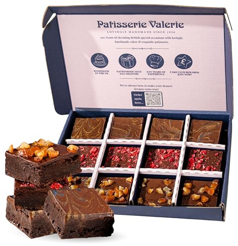 Patisserie Valerie Vegan Chocolate Brownies Gift Box, 12 Pack | Kind Bakes Plant Based Selection, Made Without Gluten, Rich Fudgy Centres | Letterbox Brownies by Post, Vegan Birthday & Thank You Gift