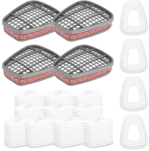 6001 Filtro per Respiratore Set, 100 Filtri in Cotone, 4 Filtri e 4 Tappi, Filtri Cotone Replacement per Protezione, Organic Vapor 6001 Cartucce, per 6000/6200/6800/7501