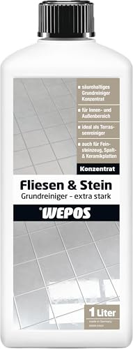 Wepos Fliesen & Stein Grundreiniger extra stark 1 Liter | Konzentrat | kraftvolles Grundreiniger | für Innen- und Außenbereich