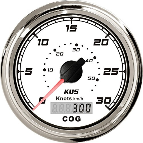 KUS Compteur De Vitesse Compteur De Kilomètre Compteur 30Knots Pour Boat Yachts 85mm 12V/24V (Blanc)