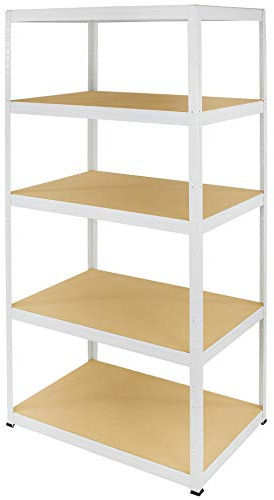 MODO24 Metallregal Steck- Werkstatt- Lager- Schwerlastregal Helios 180x110x50 cm VERZINKT oder viele Farben Tragkraft bis 400 Kg je Boden (HxBxT: 180x110x50cm, 5 Böden, 175 kg pro Boden, weiß/weiß)