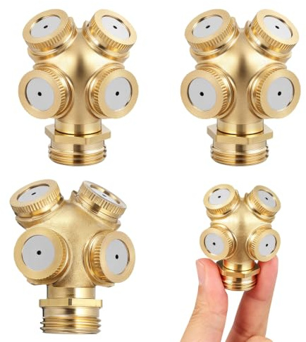 Yardwe 4 Stück 4-Loch Nebeldüsen Bewässerung, Messing Sprühdüse für Garten Wassernebel, Sprühnebel Kühlung Rasen & Gewächshaus Sprinkler