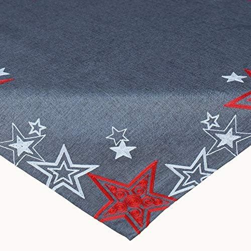 Raebel OHG Mitteldecke Stickerei Sterne Schneesterne Mitteldecke Weihnachten Deko Weihnachtstischdecke (dunkelgrau-rot-Silber, 85 x 85 cm)
