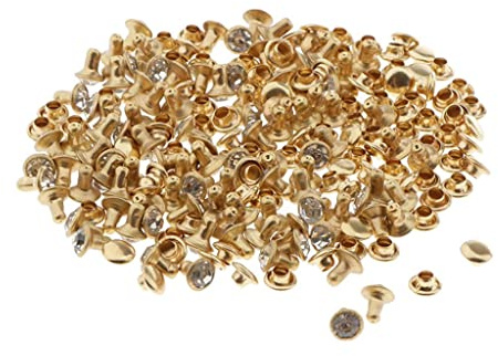 Hellery 100x Messing Strass Nieten Ziernieten Hohlnieten Rundnieten Strassnieten für schmücken, 6mm