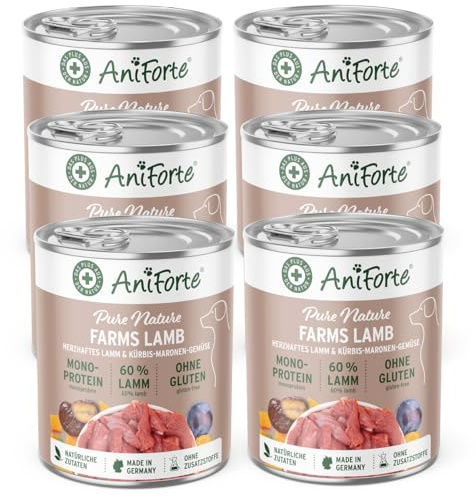 AniForte Hundefutter Nass FarmsLamb 6 x 400g – Nassfutter für Hunde, Frisches Lamm mit Gemüse & Früchten, hoher Fleischanteil, Natürliches Hundenassfutter glutenfrei