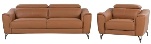 Beliani Ledersessel Ledersofa Goldbraun mit Kopfstützen modernes Wohnzimmer-Set Narwik