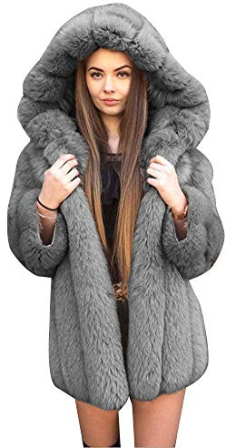 YAOTT Femme Moelleux en Fausse Fourrure Manteau de luxe Manteau d'épissage Hiver Chaud Solide épais Manteau Parka Chaud Peluche Blouson Cardigan d'extérieur Gris M