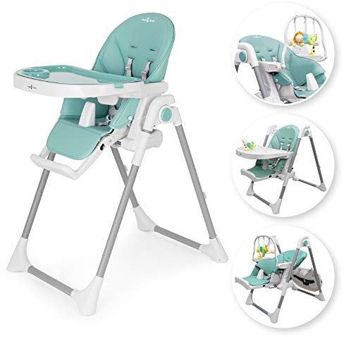 Engel & Storch Baby Hochstuhl TANELI Kinderhochstuhl Babystuhl mitwachsender Hochstuhl Verstellbar und Klappbar, Abnehmbares BPA-freies Tablett und inklusive Spielebogen - in der Farbe Grün