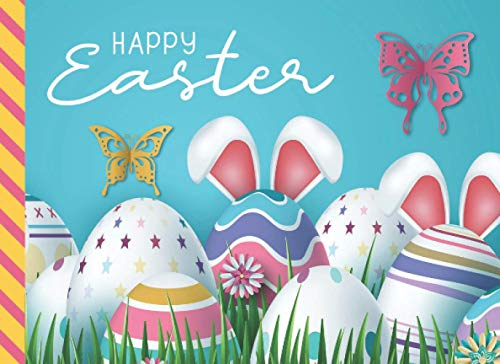 Happy Easter: Blank Easter Coupon Booklet For Kids / 50 Empty DIY Vouchers - 8.25x6 Templates in Small Book To Write In / Easter Basket Stuffer Gift ... / Eggs Bunny Ears Butterfly on Blue Theme