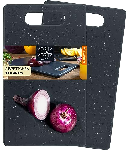 Moritz & Moritz 2x Schneidebrett Kunststoff Set in Granit Optik - 25 x 15 cm - Schneidebretter BPA frei - Frühstücksbrettchen - Schneidebrett Set hygienisch und spülmaschinenfest