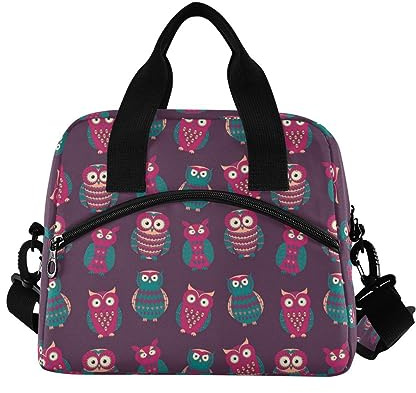 ALAZA Lunch-Tasche für Frauen Mädchen Jungen, süße Eulen isolierte Isoliertasche Lunchbox mit Schultergurten und Griff, Crossbody Tote Lunch-Tasche für Schule Büro