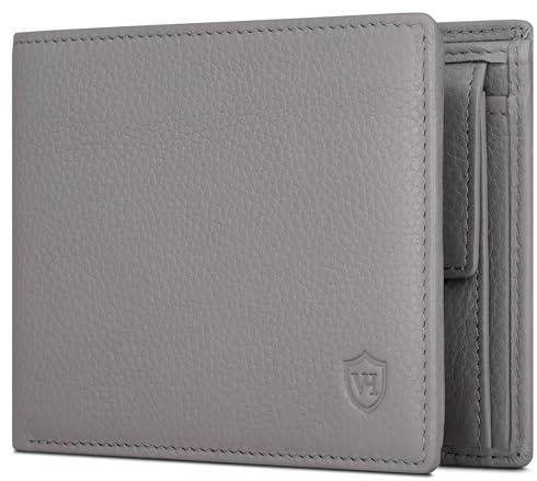 VON HEESEN Leder Geldbörse Herren mit RFID Schutz I Echtleder Geldbeutel für Männer I Münzbörse Portemonnaie Brieftasche Wallet Portmonee (Grau)