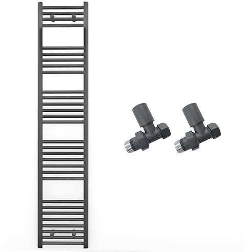 Myhomeware 450mm Wide Straight Anthracite Grey Heated Bathroom Towel Rail Radiator With Valves For Central Heating UK (With Straight Valves, 450 x 1700 mm (h))