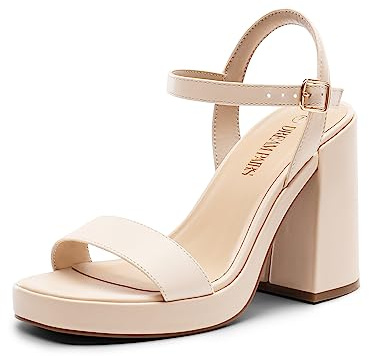 DREAM PAIRS Heels for Women Block Chunky Platform High Heels Open Toe GISELLE Fashion Wedding Party Evening Prom Dance Ankle Strap Dress Pump Sandals Shoes,Size 8,Nude