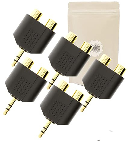 Adaptout 5X Doubleur séparateur Mini Jack 3,5 mm vers 2 Prises RCA Femelle Mono Signal Splitter minijack Audio HiFi