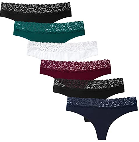 INNERSY Stringtrosa dam spets sexiga underkläder dam hipster kalsonger bomull 6-pack, Populär flerfärgad, M