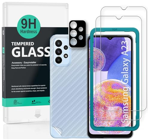 Ibywind Schutzfolie für Samsung Galaxy A23 4G/5G,2 Stück 9H Panzer-Glas,mit Metall-Kameraschutz,einfache Installation,unterstützt Fingerabdrucksensor,anti-kratzer,blasenfreiheit,Bruchsicher