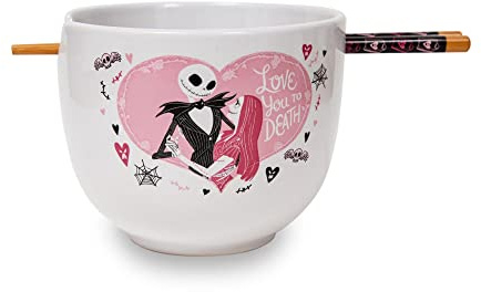 Disney The Nightmare Before Christmas Jack and Sally Ramen Bowl With Chopsticks