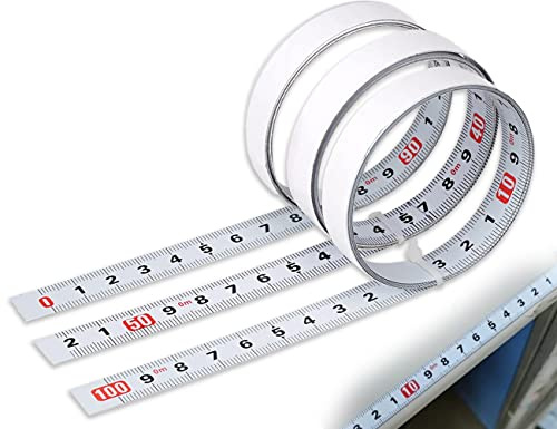 KAPSING 3 Stück maßband selbstklebend, Länge 1m, Maßband zum Aufkleben Selbstklebendes Metall maßband für Werkbänke, Rollbandmaß Lineal Selbstklebendes
