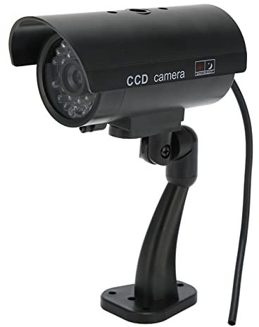Cámara Falsa Ficticia, Cámara de Seguridad de Vigilancia Simulada CCTV Falsa con Luz LED Roja Intermitente Pegatina de Advertencia