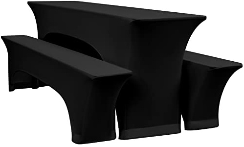 YMHPRIDE 3er-Set Elastische Biertischhussen, Schwarz Bierbankhusse und Tischdecken, 50 cm Tischbreite, Bierzeltgarnituren 220 x 50 x 70 cm für Gartenbankett-Gartenmöbel.（3 Packungen）