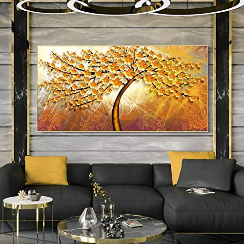 JACBON Moderne abstrakte Poster und Drucke, Wandkunst, Leinwandgemälde, abstrakte goldene Geldbäume, Bilder für Wohnzimmerdekoration, 50 x 120 cm (20 x 47 Zoll), rahmenlos