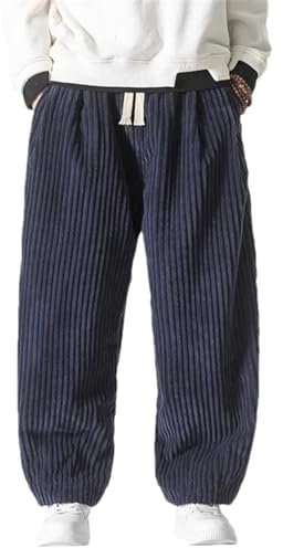 BoShiNuo Pantaloni harem giapponesi invernali in velluto a coste da uomo, pantaloni da jogging casual hip-hop, da uomo, Blu marino, XL