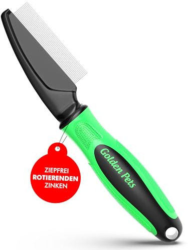 NEU! Golden Pets Flohkamm für Hunde & Katzen - Rotierende Zinken, Läusekamm | Entfernt Flöhe, Läuse, Staub & Schmutz - Auch als Haustierkamm & Zeckenbürste - Für die regelmäßige Fellpflege