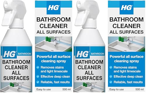 HG Bathroom Cleaner Spray for All Surfaces, Universal Toilet Cleaner, Tile Cleaner, Shower Spray & Light Limescale Remover & Descaler, All Surface Cleaner - 500ml (Pack of 2)