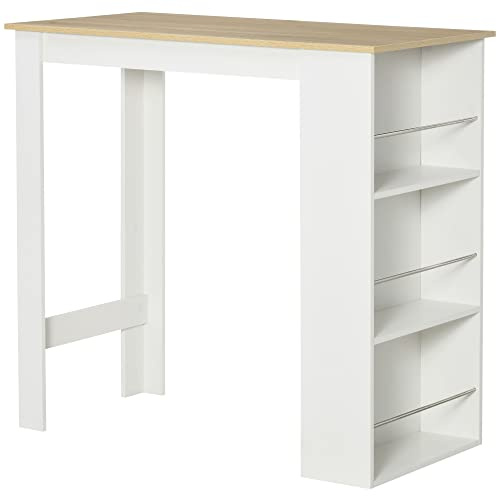 HOMCOM Bancone da Cucina Tavolo Alto con 3 Mensole, 112x57x106cm Bianco
