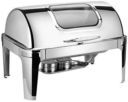 Roll Top Chafing Disk Bufféset 3x1/3 rostfritt stål rektangulär buffé spis Matvärmare med utsiktsfönster och 2 bränslehållare, 7,2L