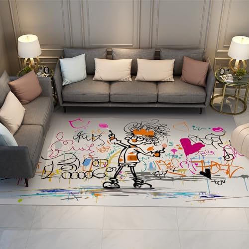 WEECHAINGE Kinder Aquarell Zeichnung Schlafzimmer Bereich Teppich Waschbar Cartoon Moderne Boden Teppiche Matte neben Teppichen für Kinder Wohnzimmer Anti Rutsch 150x210cm