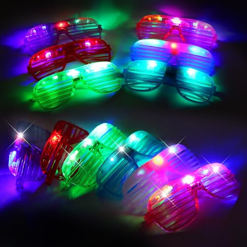 MXTIMWAN 12 Pezzi LED Occhiali Luminosi per Feste, Neon Rave Occhiali, Occhiali Led Party Neon per Compleanno Matrimonio Danza Bar Club Partito Rave Christmas Halloween