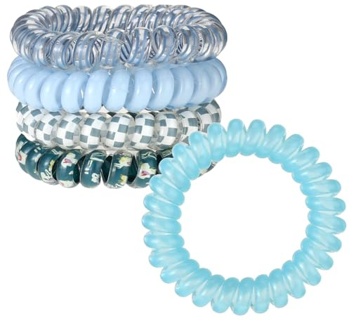 JJUNW 5 PCS Spiral Hair Ties - No Damage, No Crease, Large Elastic, Waterproof Ponytail Holders for Thick & Thin Hair (Color B)