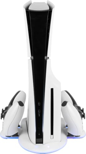 Konix Station de refroidissement Power Station Cool & Charge Dock console PS5 Slim - Support de charge 2 manettes DualSense - Éclairage RVB - Blanc