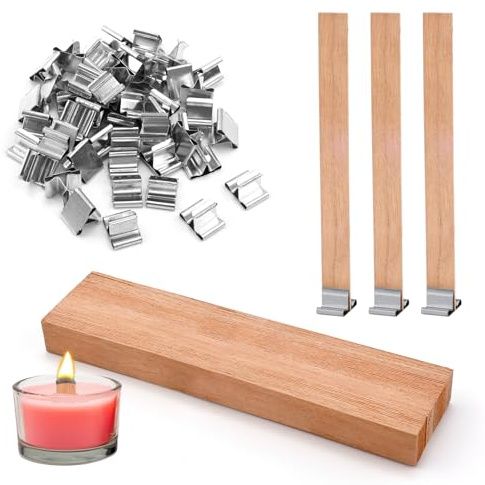 50stk Holzdochte für Kerzen, 13x1,3cm Knisternde Holzdochte mit 50stk Eisenständern Holzdochte zur Kerzenherstellung zur Kerzenherstellung DIY-Duftkerze