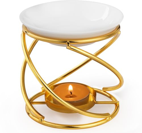 WD&CD Bruciatori per oli Essenziali, Diffusore di Oli Essenzial a Candela Brucia Essenze Ceramica con Portacandele Aroma Lamp Porcellana Portacandele Decorazione Casa Camera da Letto Yoga, Oro