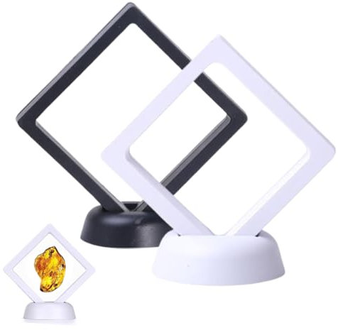 LONZIKP 4 StüCk Floating Frame Display Holder MüNz Display Box Schweberahmen Displayrahmen MüNzrahmen MüNzenstäNder PräSentationsstäNder Mit Basis FüR Display Ring AnhäNger Armband Schmuck