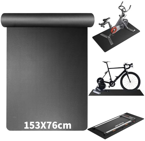 Tappetino protettivo per il pavimento, per il fitness, 153 x 76 cm, compatibile con bicicletta Peloton, 6 mm, antiscivolo, fonoassorbente, per crostrainer, allenamento a rulli e attrezzature sportive