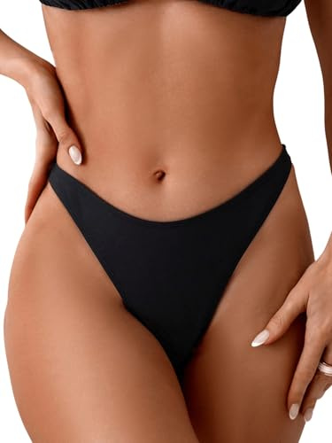GORGLITTER Damen Bikini-Hose Einfarbig Bikini Tangas Basic Bikiniunterteil High Waist Bikinihosen Urlaubsoutfit Strandoutfit Schwarz L