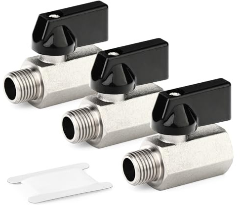 TAILONZ 3St 1/4 Mini Kugelhahn Außen-Innengewinde Messing | Kompaktes Absperrventil, 90° Vierteldrehung, Messing vernickelt, korrosionsbeständig, für Wasser/Luft/Kraftstoff.