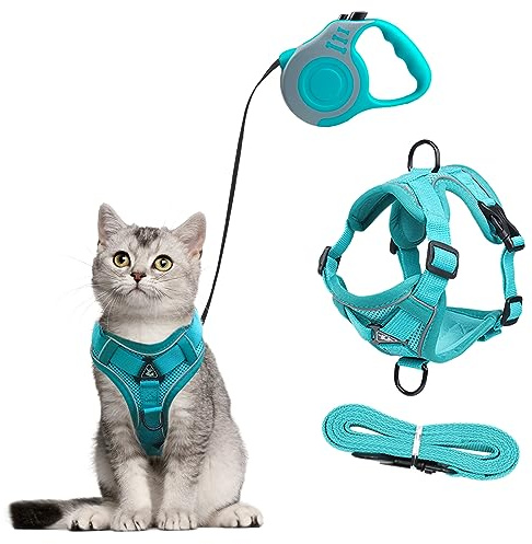 Pettorina Gatto con Guinzaglio per Gatti Allungabile, Antifuga Pettorina per Gatti, 2 Guinzaglio Gatto 500cm & 150cm, Regolabile Pettorina Cane per Gatti e Cani Di Piccola Taglia Grigio S
