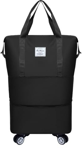 Koffer mit Rädern, erweiterbar, faltbar, abnehmbare Reisetasche mit Rollen, Handgepäck, große Seesack, 55,9 x 35,6 x 22,9 cm, Gepäckgepäck mit Gutschein (Schwarz, Einheitsgröße)