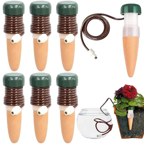 YeahBoom 6 Piezas Mecanismo para riego automático,Dispensador de Agua para Plantas de Interior,Goteo para Plantas Grandes,Cono de Arcilla con Manguera como Sistema de Goteo,Regar Plantas Vacaciones
