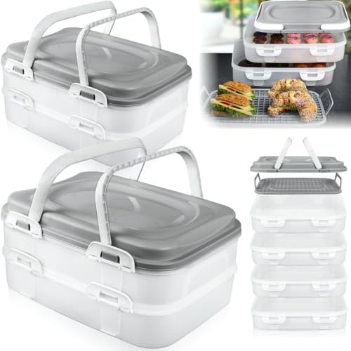 Stimo 2x Partycontainer mit je 2 Ebenen und Hebeeinsatz Transportbox XL Kuchentransportbox