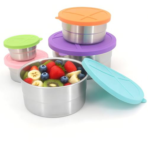Yuhtech 5 contenitori per alimenti in acciaio inox, contenitori per alimenti, contenitori per insalata da asporto, riutilizzabili, con coperchio, per picnic, viaggi, frutta