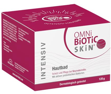 OMNi BiOTiC SKiN Intensiv-Hautbad | Schutz und Pflege bei Neurodermitis | Mit aktiven probiotischen Bakterien | Vegan | Dermatologisch getestet | Ohne Duft- und Konservierungsstoffe | 125 g Pulver