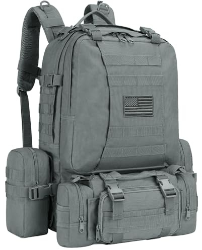 CVLIFE Tactical Backpack Military Army Rucksack 60L Large Assault Pack Detachable Molle Bag, Grey