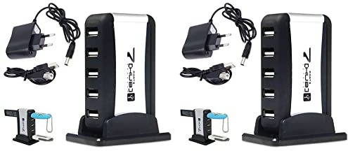 Janasiba 2 connettori Eu per hub esterno 7 USB 2.0 con presa multipla di alimentazione per taccuino Pc