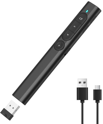 elzle Präsentations-Fernbedienung, Kabelloser Presenter Clicker, Wiederaufladbarer PowerPoint Clicker mit Hyperlink & Lautstärkeregler, Kompatibel mit Mac, PC, Laptops